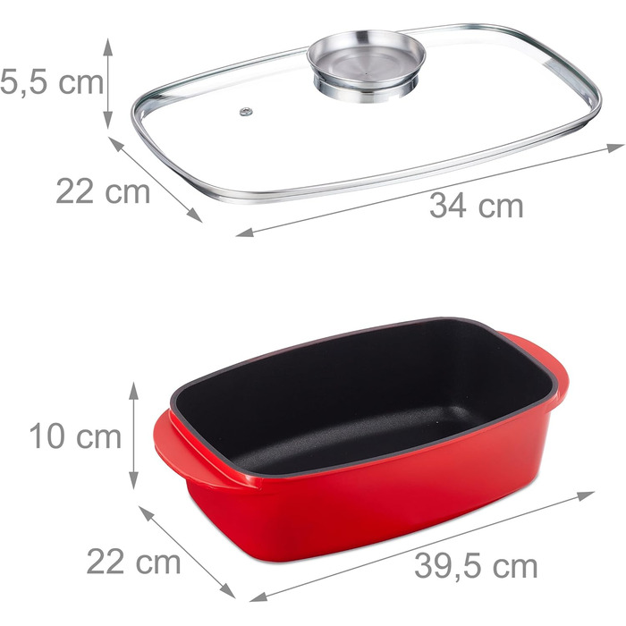 Жаровня с крышкой 5 л красная Relaxdays