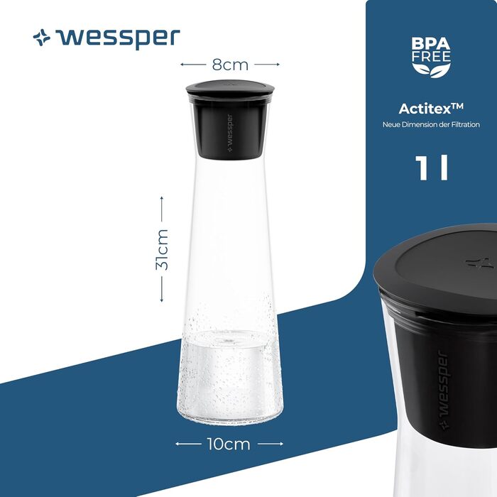 Стеклянный графин для фильтрации воды 1 л Wessper