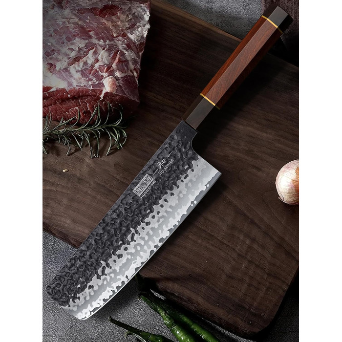 Ніж HOSHANHO Santoku Кухонний ніж ручного кування, ніж Сантоку Гостре лезо 18 см Кухонний ніж з японської серцевини VG10 Ніж для кухарів з ергономічною ручкою Подарункова коробка (ніж для кухарів Nakiri 18 см)