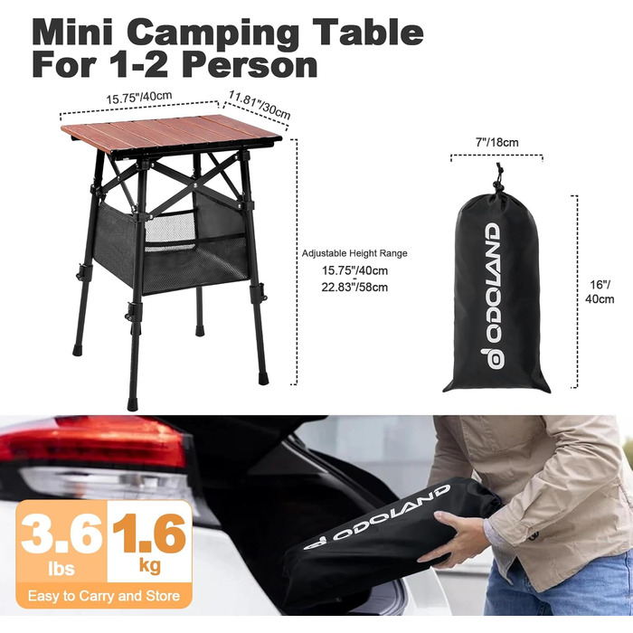 Складной алюминиевый стол с регулируемой высотой и сумкой для хранения Odoland