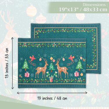 Бавовняні килимки, набір з 4 шт. , декоративні килимки, пасхальні килимки, що миються, для свят, вечерь, весни, літа (33 см x 48 см) (08 - Різдво Hygge), 39Hermine, 100