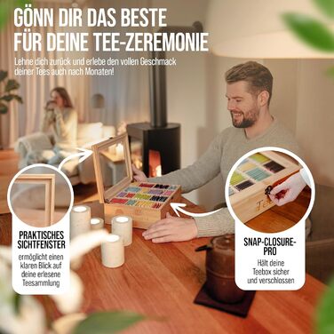 Чайна скринька преміум-класу NATURSCHMIED з вишневого дерева з 20 гнучкими відділеннями та оглядовим віконцем, (22,5 x 31 x 10 см) - посилені петлі міцна застібка - Елегантне сховище для чаю для справжніх любителів чаю (бамбук рівня А)