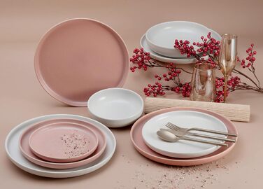 Набір посуду Uno серії 16 предметів, комбінований набір з керамограніту (троянда офвайт, столовий сервіз 8 предметів), 22978
