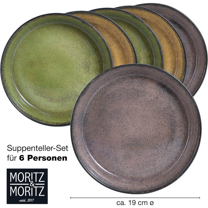 Набір посуду Moritz & Moritz VIDA з 18 предметів 6 осіб Елегантна тарілка, виготовлена з високоякісної порцеляни Набір посуду, що складається з 6 обідніх тарілок, 6 десертних тарілок, 6 супових тарілок (6 супових тарілок)