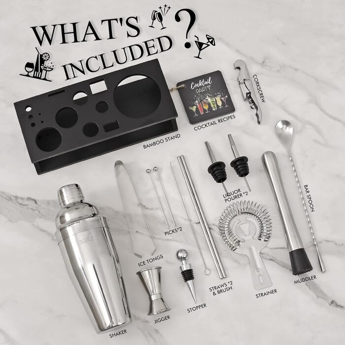 Набір для коктейлів з бамбуковою підставкою 17 предметів для бармена Eocolz