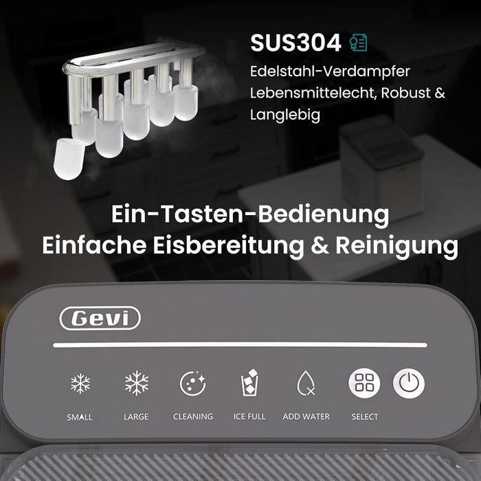 Ледогенератор с функцией самоочистки 9 кубиков за 6 минут Gevi