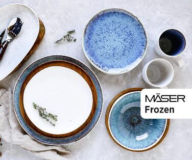 Серия MSER Frozen, Набор керамической посуды на 4 персоны, Комбинированный сервиз из 16 предметов с органическими формами, Сервиз с цветными крапинками, Керамогранит, Белый