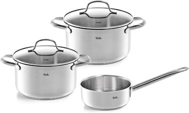 Набір посуду Fissler San Francisco/Нержавіюча сталь, каструлі зі скляними кришками, індукційний (3 каструлі для приготування, 1 каструля для тушкування) (3 предмети)