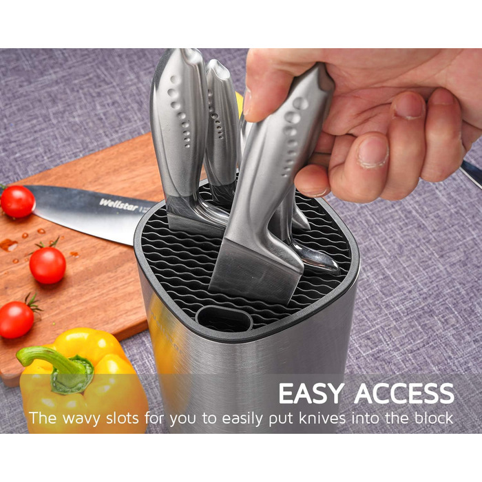 Ножовий блок WELLSTAR без ножа, незаряджений універсальний ножовий блок, безпечний тримач для ножів компактний, пластиковий, для 16-18 ножів, знімний для легкого чищення (срібло)