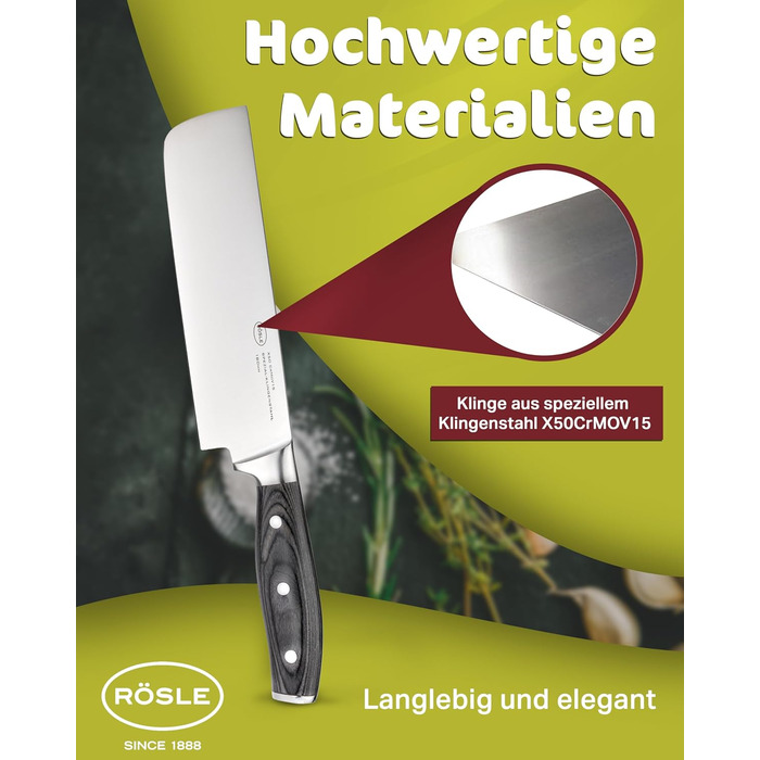 Японський кухарський ніж накірі 18 см Wolfgrey Rosle