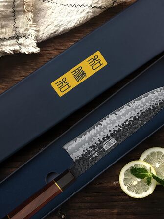 Ніж HOSHANHO Santoku Кухонний ніж ручного кування, ніж Сантоку Гостре лезо 18 см Кухонний ніж з японської серцевини VG10 Ніж для кухарів з ергономічною ручкою Подарункова коробка (20 см ніж для кухарів Gyuto)