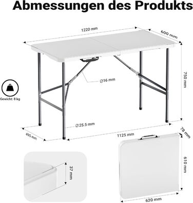 Складной кемпинговый стол 122 х 60 х 75 см Wiltec