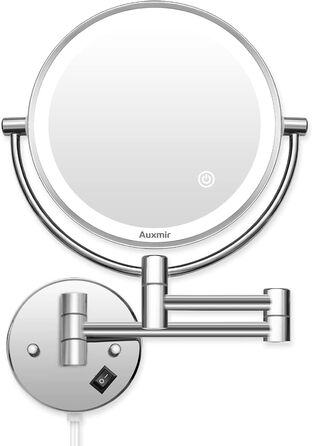 Дзеркало косметичне 20 см настінне з підсвічуванням та 10-кратним збільшенням, сріблясте Auxmir