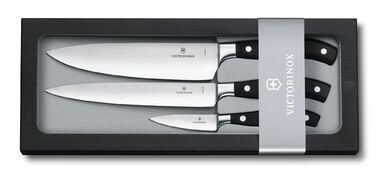 Кухонный гарнитур Victorinox Grand Maitre Hef из 3 ножей черного цвета. Ручка