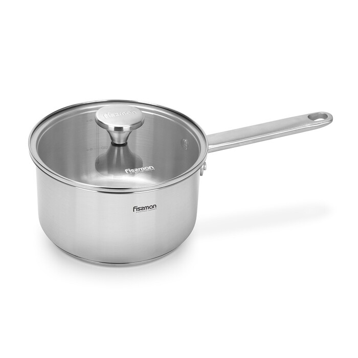 Ковш Fissman MASTER CHEF 18х10 см/2,3 л со стеклянной крышкой нержавеющая сталь (15095)
