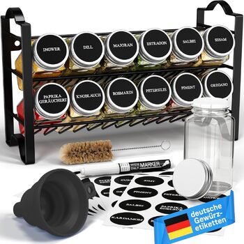 Підставка для спецій дворівнева з 12 баночками, чорна Deco haus