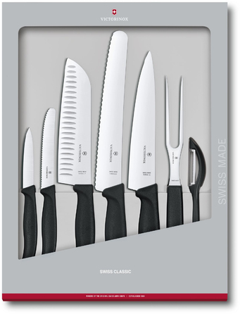 Набір кухонний Victorinox SwissClassic Kitchen Set 7шт з чорн. ручкою (5 ножів, виделка, овочечистка) у подар.упак.