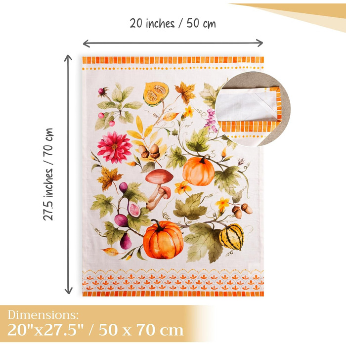 Набір із 3 багатоцільових кухонних рушників Maison d&39 Hermine Rural Christmas, 100 бавовна Барні рушники День подяки/Різдво (50 см x 70 см) (08 - Гарбузовий сад - Хмарно-кремовий)