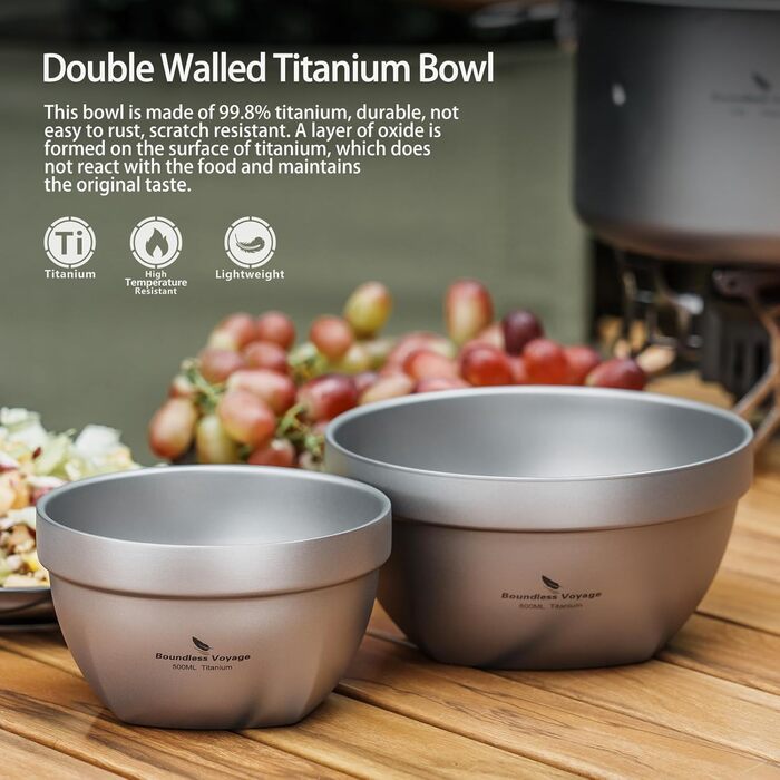 Набор титановых лоханок с двойными стенками 500 и 800 мл Boundless Voyage