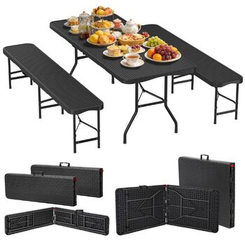 Складной набор для отдыха включая стол и 2 скамейки под ротанг Hebitod.