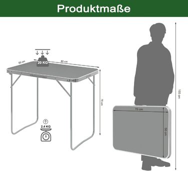Розкладний стіл для відпочинку 80x50x70 см сірий eSituro