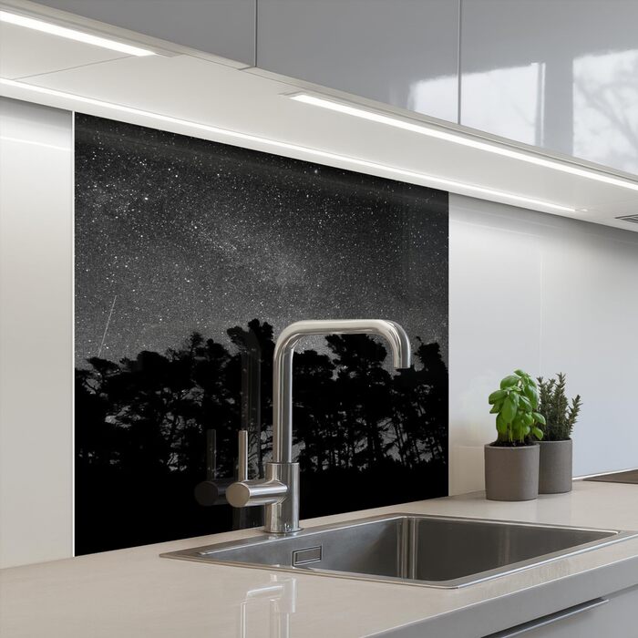 Кухонний фартух 60x80 см Самоклеючий захисний щиток для кухонної стіни Кухонний фартух Кухонні фасади Кухонні фартухи Кухонна стіна Вода - Пейзаж - (Зоряне небо - Ліс, 80 x 80 см)