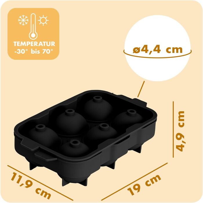 Силіконові формочки для льоду Blumtal, набір з 3 шт. - форма для льоду на 24 кубики з кришкою - силіконова форма для льоду без бісфенолу А - форма для льоду, безпечна для харчових продуктів - сіро-блакитна великі кубики (чорна, сфера XXL)