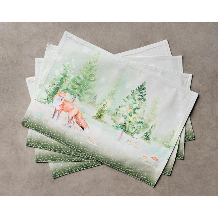 Бавовняні килимки, набір з 4 шт. , декоративні килимки, пасхальні килимки, що миються, для свят, вечерь, весни, літа (33 см x 48 см) (22 - Зимові ранки), 39Hermine, 100