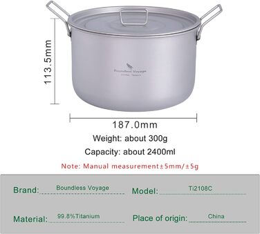 Безмежна подорож 1,4 л 1,6 л 2,4 л маленька титанова головка зі складними ручками легкий кемпінговий трекінговий набір Stockpot Кухонне приладдя (2,4 горщика)