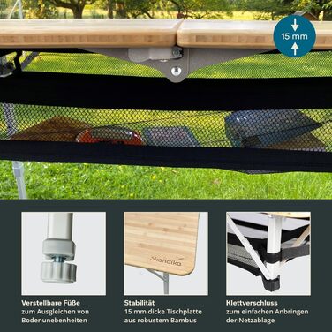 Бамбуковый кемпинговый стол с сетчатой ​​полкой 120 x 70 см Skandika