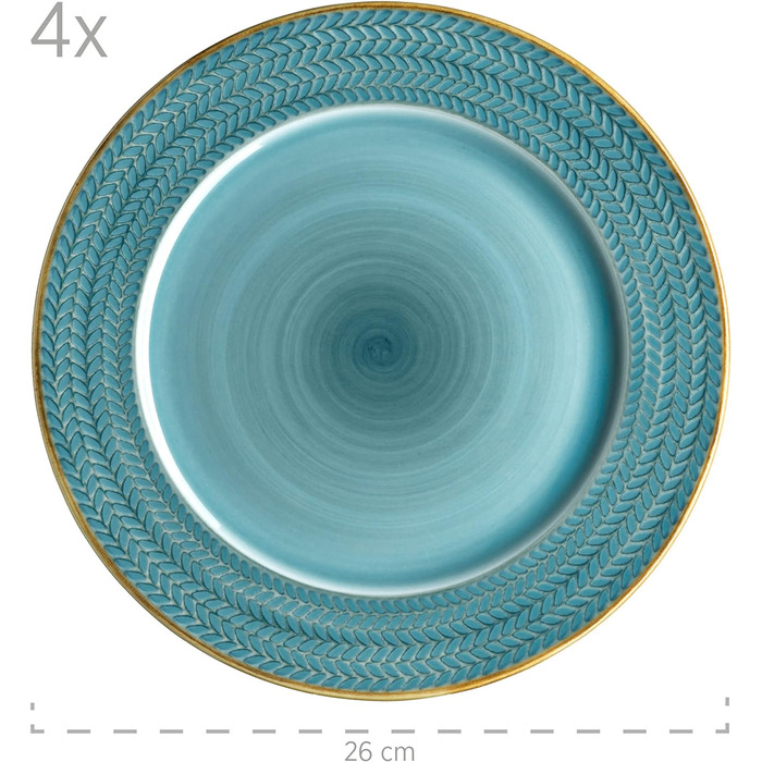 Серия Prospero, обеденный сервиз премиум-класса на 4 персоны в гастрономическом качестве, набор современных тарелок из 8 предметов в уникальном винтажном стиле, синий, прочный фарфорово-бирюзовый сервиз