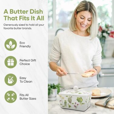 Маслянка з кришкою, китайська кераміка, з гарними акварельними мотивами, розроблена галереєю Дженніфер Роуз для Busy Bees (сад трав)