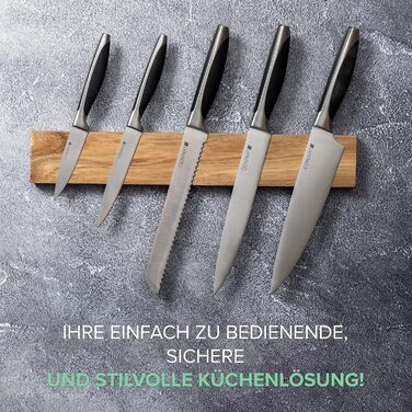 Ніж з магнітною смугою Coninx 40 см з високою вантажопідйомністю Магнітний тримач ножа Кухонний ніж Магніт 1400 Гаус Легко збирається без свердління красиво оброблений із закругленими кутами (акація)