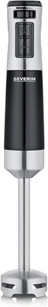 Акумуляторний ручний блендер SEVERIN з набором преміум-класу, знімний блендер, з ручним блендером, мультиподрібнювач, глечик для блендера, товкач для картоплі та вінчик, чорна/матова нержавіюча сталь, SM 3775 (600 Вт)