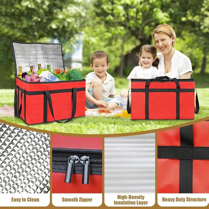 Складні, ізольовані сумки-холодильники з шарами, чудово зберігають тепло для кемпінгу та пікніків, водонепроникна сумка-холодильник, чорно-червоні, 2