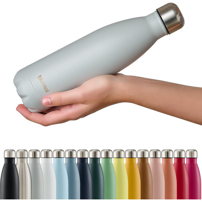 Пляшка для води Blumtal з нержавіючої сталі - Герметична ізольована пляшка - Пляшка для води без бісфенолу А для гарячих та холодних напоїв - Двостінна ізольована пляшка - Ізоляційна пляшка, стійка до іржі, дерево/срібло (03 - Ultimate Grey - Сірий, 500 м