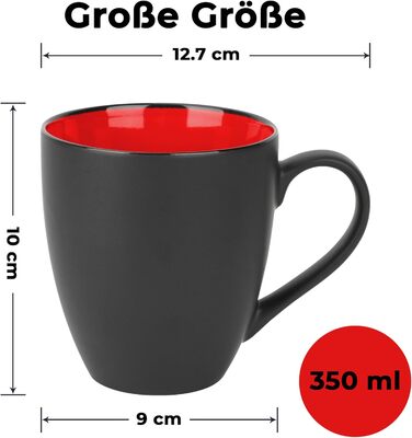 Набір чашок для кави 350 мл, 6 предметів, чорний/червоний Le Papillon Miamio