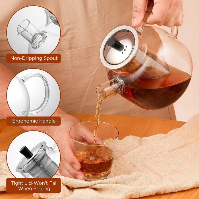 Заварочный чайник стеклянный 800 мл со съемным ситечком Ehugos