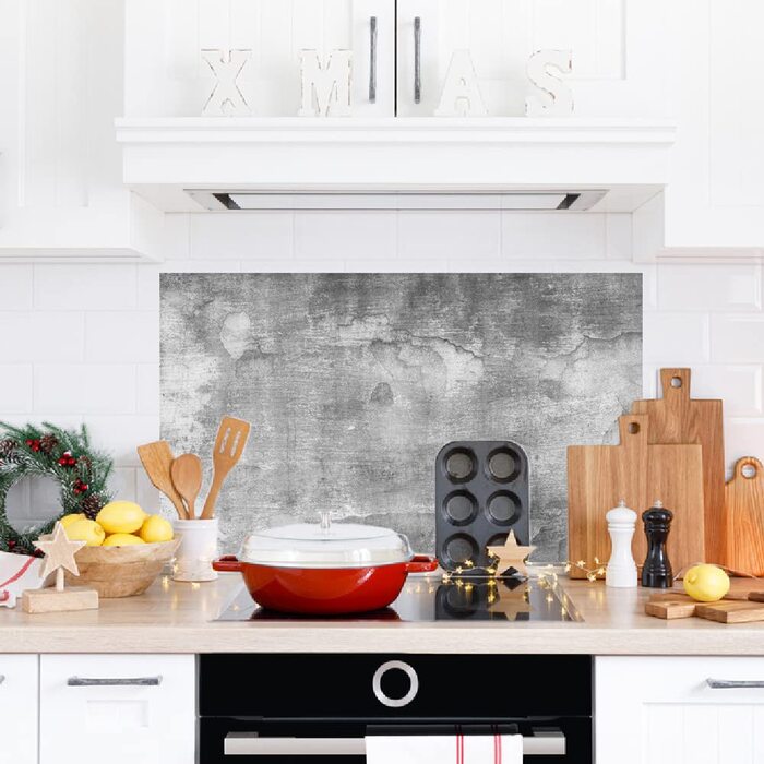 Дизайнерський кухонний фартух з алюмінієвого композиту, кухонний фартух, товщина 3 мм, 60x100 см, (Стара штукатурка стіни сірого кольору)