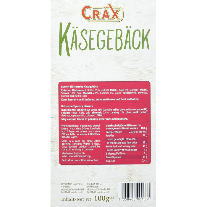 Печенье с сыром - палочки с кунжутом, миндалем и тмином, 10 упаковок по 100 г. Cräx