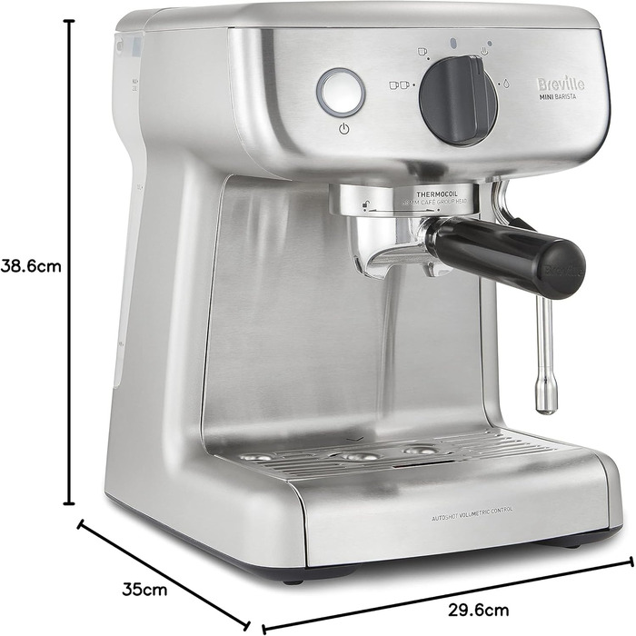Кавоварка Breville Barista Max з портафільтром Еспресо-машина/кавоварка з вбудованою кавомолкою та спінювачем молока Резервуар для води 2,8 л Італійський насос 15 бар Нержавіюча сталь VCF126 шт. Бариста з кавомолкою (Бариста без кавомолки)