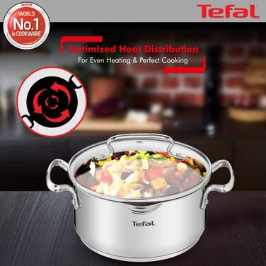 Кастрюля 5 л из нержавеющей стали со стеклянной крышкой 24 см Duetto+ Tefal