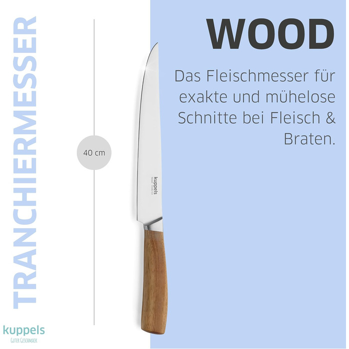 Набір кухонних ножів Kuppels WOOD, 3 предмети ніж шеф-кухаря, ніж універсальний та ніж для овочів з ручкою з акації, надзвичайно гострі кухонні ножі, сталь хром-ванадію, професійний набір ножів для овочів та мяса (мясний ніж)