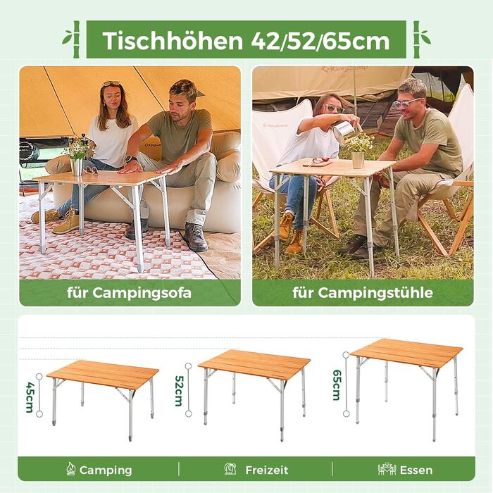 Складний бамбуковий стіл для кемпінгу 65 x 50 см KingCamp