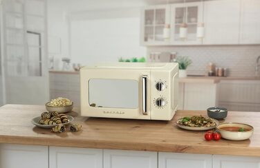 Мікрохвильова піч Gorenje MO20A3WH / 20 л / 800 Вт / AquaClean / AutoMenu / Сенсорне керування / LED-дисплей / Функція розморожування / 5 рівнів потужності / Блокування від дітей / Білий (Ретро, Шампанське)