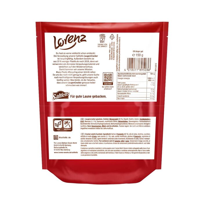 Крекер Salletts Laugencracker, 12 упаковок по 150 г Lorenz