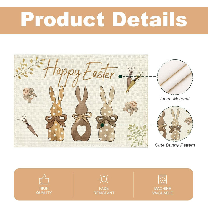 Набор из 4 пасхальных ковриков с милым кроликом 30 х 45 см YEAMLTE