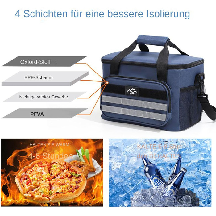 Універсальна термосумка для їжі, термобокс для ланч-боксу для дорослих - водонепроникне зберігання напоїв, грудного молока, для використання в дорозі, на риболовлі, пікніках, у походах, на барбекю, у школі, на роботі, темно-синій