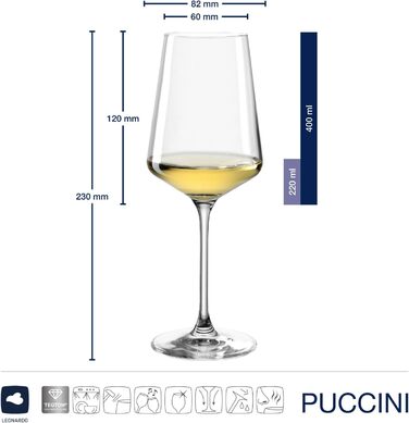 Келихи для рислінгу LEONARDO HOME PUCCINI (набір з 6 шт.) Келихи для вина, стійкі до подряпин (400 мл) Можна мити в посудомийній машині та довговічні Вічні келихи для білого вина Сучасний дизайн Келих для рислінгу Puccini 069540 6 келихів (келих для рислі