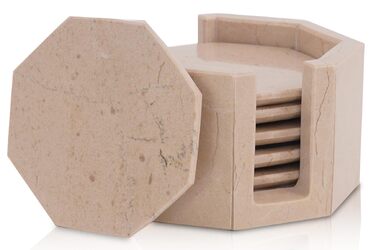 Підставки під чашки з оніксу Верона, 8.9 см, ручної роботи, з підставкою, набір 6 шт. - для офісу, напоїв, кави, бару та обіднього столу